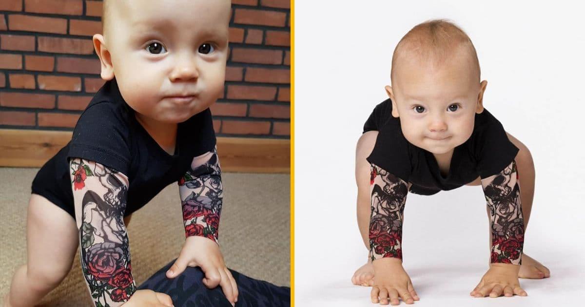 Un body de bébé avec de faux tatouages, pour le rendre badass