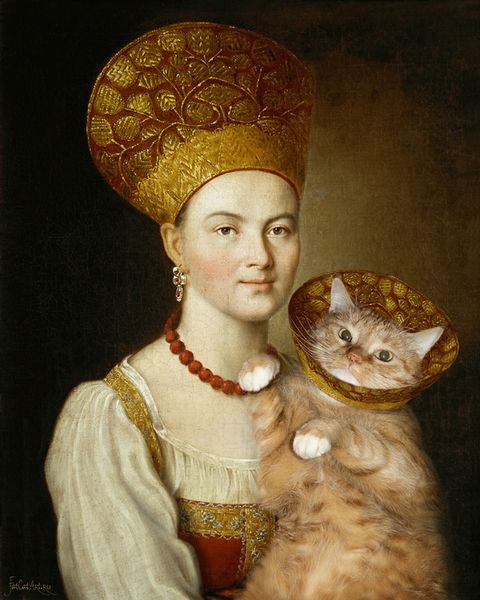 Argunov_-Portrait-of-an-Unknown-Woman-in-Russian-Costume-and-a-Very-Known-Cat-in-a-Vet-Collar_FatCatArt-w_resultat