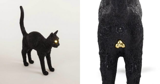 Topitruc Une Lampe De Table Chat Noir Avec Larrière Train Doré