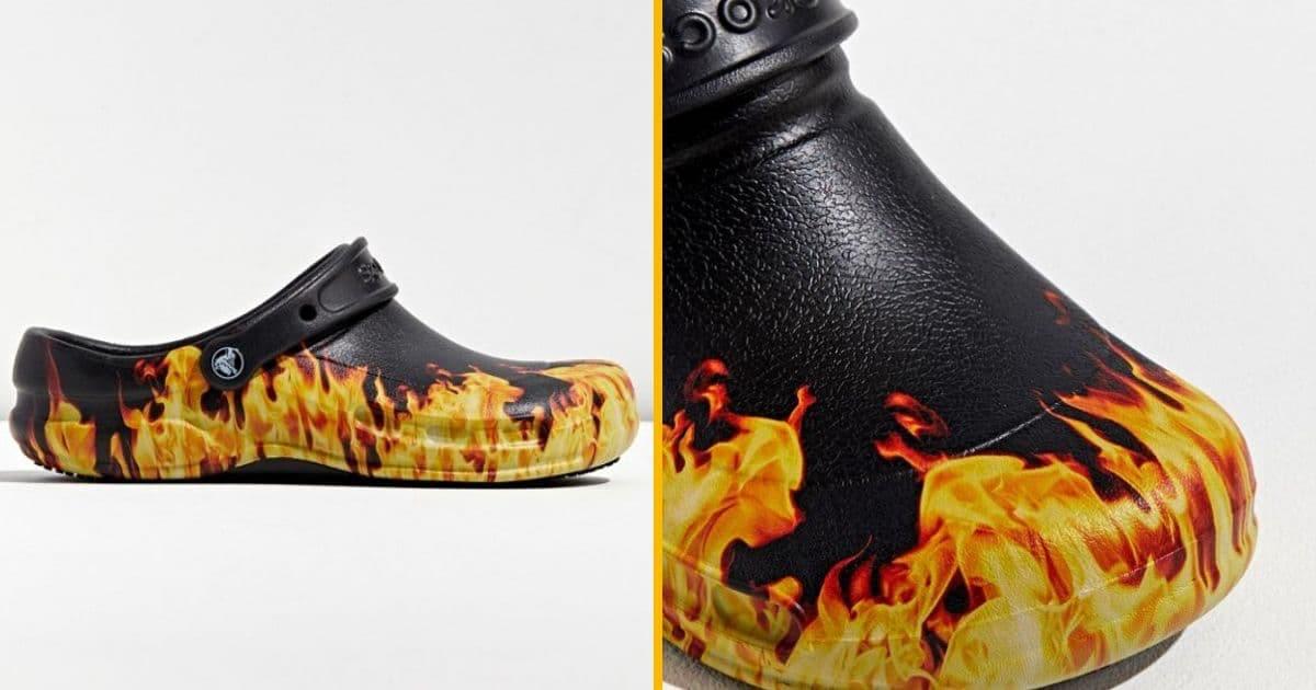 Une paire de Crocs avec des flammes, pour montrer ton côté rockeur… et beauf