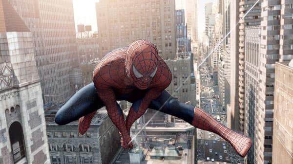 Spider-man walking around weaving web