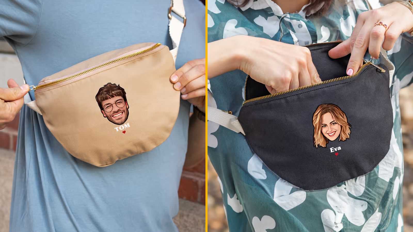 Un sac banane avec visage et nom personnalisé